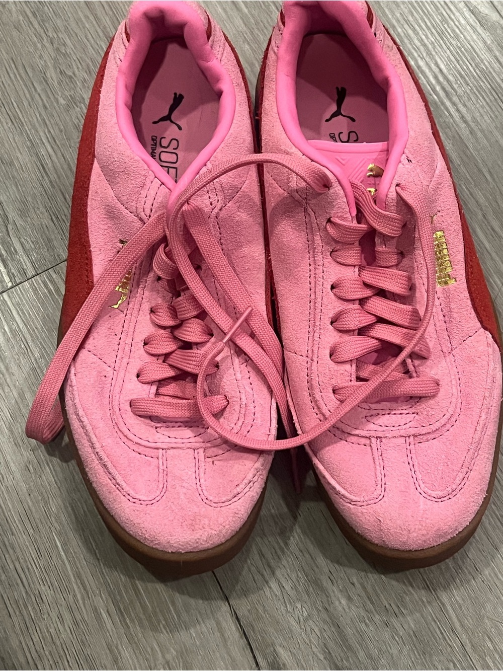 Puma Pink Suede Women’s Sneakers with Red Side Panel